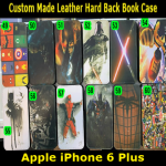 Custom Made Leather Hard Back Book Case For iPhone 6 Plus A1522 with Magnetic Strap Shell (49-60) Slim Fit Look